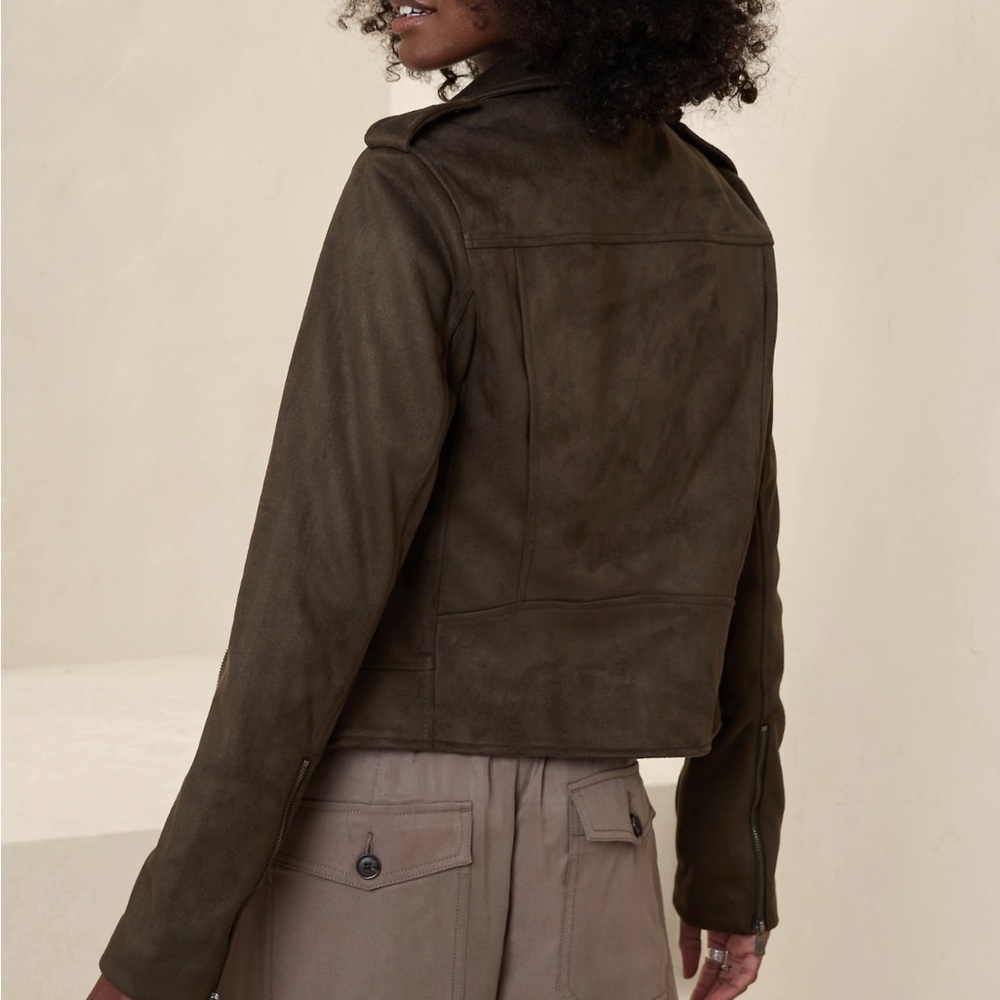 XS OLIVE GREEN SUEDE MOTO JACKET BANANA REPUBLIC - Picture 4 of 8